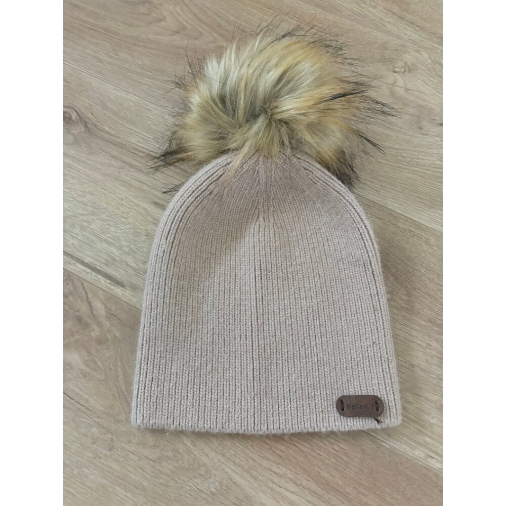 Belan.J Kids Beanie with faux fur pompom - Creamy Blush
